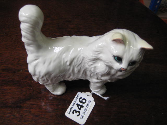 A MODEL of a white long haired cat standing with tail up, 5", Beswick