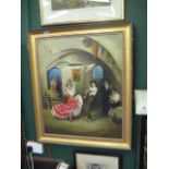 L. EDWARDS? 1955, AN OIL ON CANVAS of Flamenco dancers in a taverna, 29" x 24.5", in a gilt frame