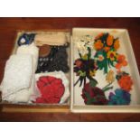 A COLLECTION OF FELT BROOCHES, BEADWORK and LACE TRIMMINGS