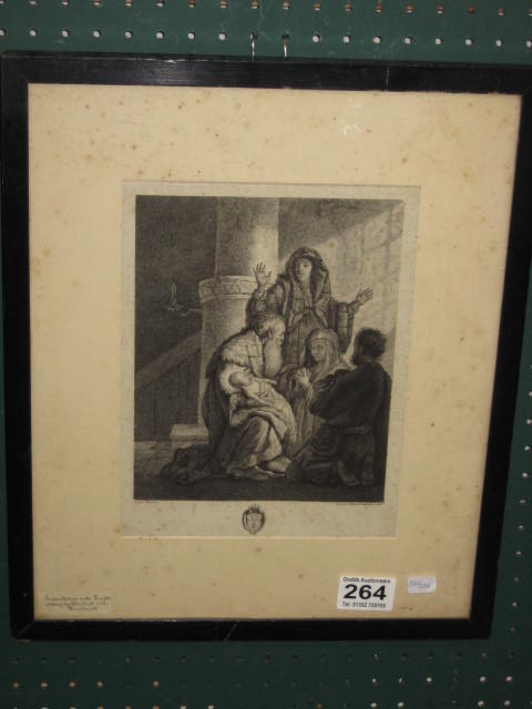 AFTER REMBRANDT, AN ETCHING by Weinbrad, 'Presentation in the Temple', 8" x 6.5", in a glazed