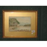 T. LONGSTAFF DAVIS, A WATERCOLOUR of a Sailing boat on a lake, in a glazed gilt frame