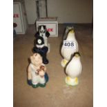 SIX MODELS, Baby, Policeman, Mr Badger, Wade Collectors Club together with three models of Penguins