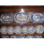 TWO BLUE AND WHITE TRANSFER MEAT PLATES, 'Wild Rose', 16.75" and another with an impressed mark,