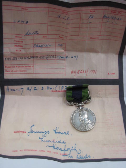 A WWI INDIAN SERVICE MEDAL with Afghanistan clasp, North West Frontier Force, awarded to Pte