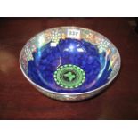 A LUSTRE POTTERY BOWL of gros blue ground with vine and grape decoration, 9.5" diameter, Maling