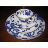 A PORCELAIN TRIO AND SIDE PLATE, Blue Dragon pattern, Royal Worcester