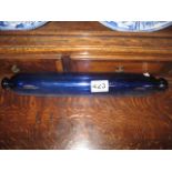 A BLUE TINTED GLASS ROLLING PIN, 15.5", Victorian