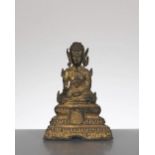 petit bouddha Thaï assis en Bhûmisparsha-Mudr?, période Ayutthaya en bronze laqué doré.
petit