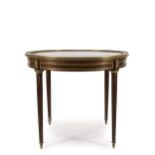 table guéridon ronde à 4 pieds de style Louis XVI en acajou et placage d'acajou
 sur chêne de