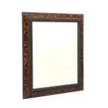 miroir rectangulaire à cadre en bois noirci et bordure façon écaille de tortue

69x59.5 cm