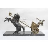sculpture en bronze et régule représentant un conducteur de char romain attelé par 2 chevaux