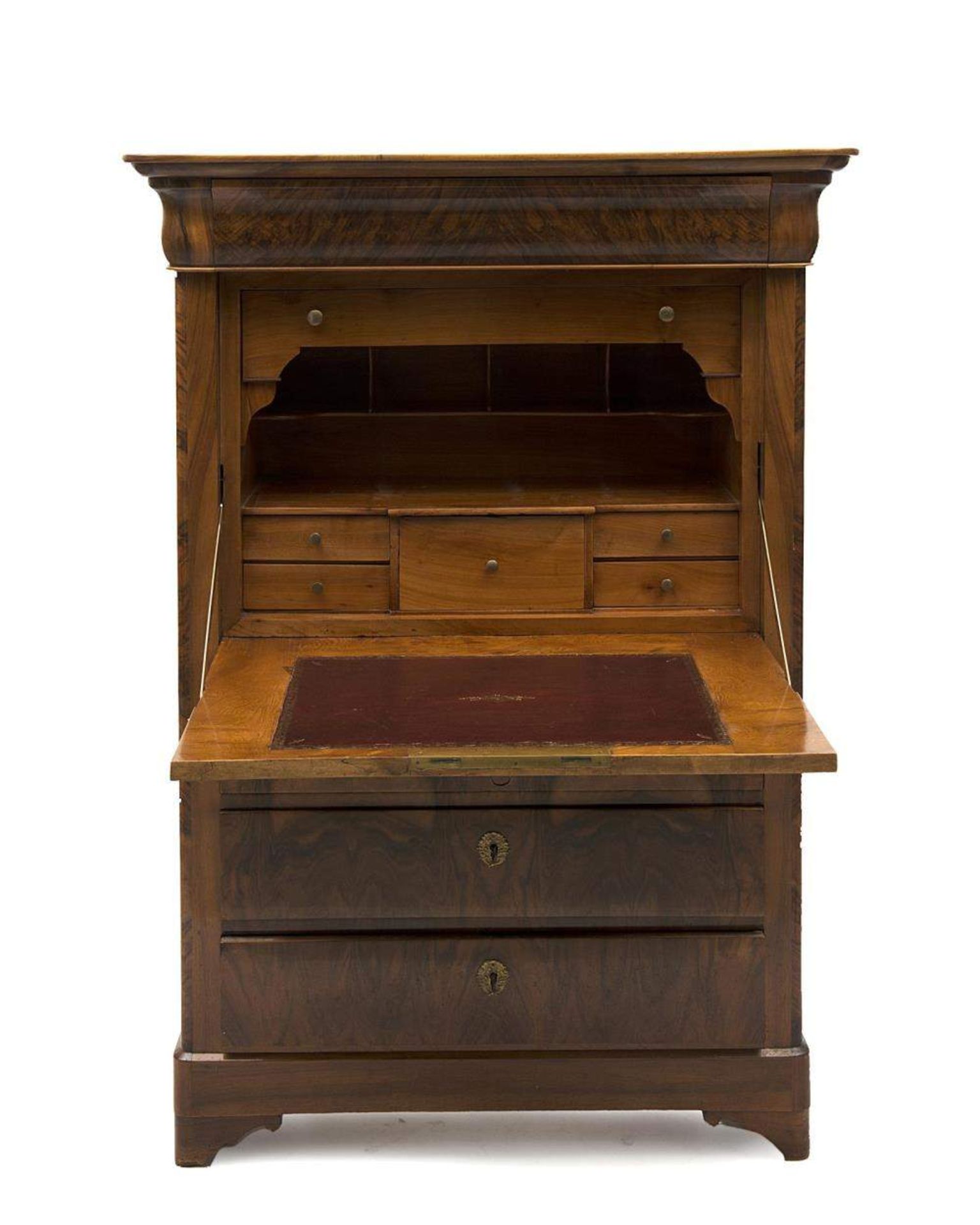 bureau droit Louis Philippe en placage de noyer
 à 4 tiroirs extérieurs et un vantail servant de - Image 2 of 2