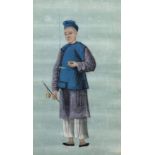 gouache sur papier de riz 'Portrait d'un homme chinois'
. 
H. 23x13 cm
nombreuses déchirures,