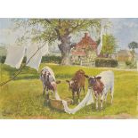 * Edward Walker (1879-1955). Cows disturbing the laundry in a Kentish meadow, watercolour on