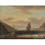 * English School. Seascape with boats and figures, early-mid 19th century, oil on canvas,