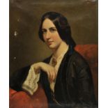 * Continental School. Portrait of a lady, mid 19th century, oil on canvas, half length, slightly