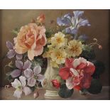 * Clayton (Harold, 1896-1979). Still life of roses, iris, primula and other flowers, oil on