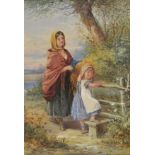 * Hardy (David, active 1835-1870). Two Girls by a Stile, 1861, watercolour, signed and dated lower