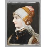 * German Porcelain. Portrait of an Italian Renaissance lady, circa 1890, finely painted porcelain