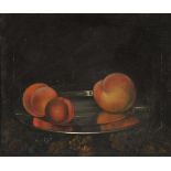 * Attributed to George Smith of Chichester (1714-1776). Still life of peaches on a silver plate,