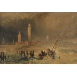 * Attributed to Henry Gastineau, (1791-1876). Ostend. A Gale of Wind, watercolour, showing a