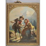 * Manzuoli (Egisto, 19th century). Alpine scene of a seated young girl and a young man with a