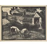* Holmes (Marjorie, 1907-1992). Farmyard Scene with Pigs, woodcut, signed in pencil to lower margin,