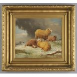 * Cooper (Thomas Sidney, 1803-1902). Sheep on a snowy hillside, oil on wood panel, showing a group