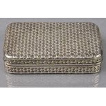 * Snuff Box. A George III silver oblong snuff box, chased with a repeating geometric decoration