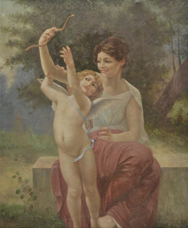 * Fontana (L., 20th century). Venus and Cupid, circa 1910, oil on canvas, signed lower left, 74 x