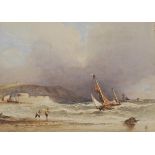 * English school. Fishing boats in stormy weather, mid 19th century, watercolour on card, laid on