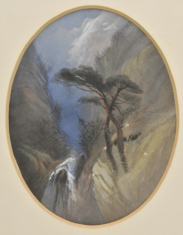 * Bright (Henry, 1810-1873). Ravine, oval watercolour heightened with bodycolour, 23 x 17.5cm (9 x