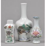 * Chinese Vases. A Chinese porcelain square bottle vase, decorated with birds and insects amongst