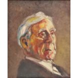 * Attributed to Ruskin Spear (1911-1990). Head and shoulders portrait of Bertrand Russell, oil on