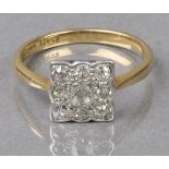 * Ring. A diamond ring set in 18ct gold, with nine small diamonds arranged in a square -1