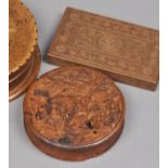 * CITES Patch Box. A 19th century Dutch circular burr walnut pressed wood patch box, the lid with