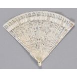 * CITES Fan. A 19th century Cantonese ivory fan, finely carved with European figures shown in