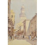 * Weeks (Edwin Lord, 1849-1903). Street scene in Cairo, with mosque, watercolour on paper, signed