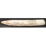 * CITES Sailor Art. An scrimshaw work walrus tusk, 19th century, decoration possibly of later