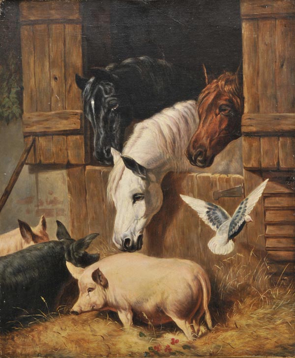 * Follower of John Frederick Herring, Senior (1795-1865). Farmyard Friends, oil on canvas, depicting
