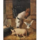 * Follower of John Frederick Herring, Senior (1795-1865). Farmyard Friends, oil on canvas, depicting