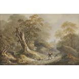 * Attributed to Thomas Barker of Bath (1769-1847). A Man and a Dog on a Forest Path, watercolour,