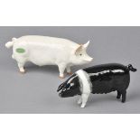 * Beswick. A Beswick pig, Champion Merrywood Silver Wings 56th, 15cm long, together with another,