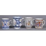 * Chinese Export Ware. A group of four Chinese Export porcelain tankards, all decorated with figures