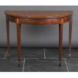 * Card table. A George III satinwood demi-lune card table, possibly by Hill of Marlborough, the