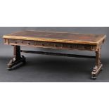 * Library table. A fine late Regency oak and burr elm library table, circa 1830, in the manner of