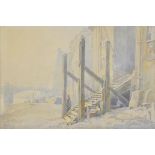 * Gotch (Bernard Cecil, 1876-1964). Low Tide at London Bridge, watercolour on paper, signed lower