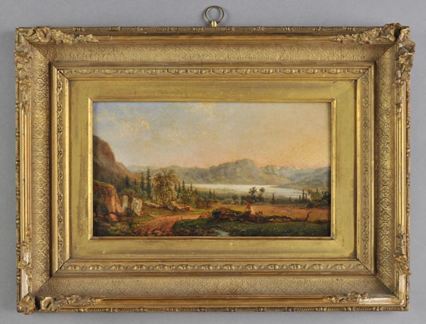 * Mordt (Gustaf Adolf, 1826-1856). Part of Tindso, Norway, oil on board, showing a figure sitting on