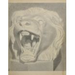 * British School. Head of a Stone Lion, circa 1880, charcoal on paper, E.S.K. (examined South