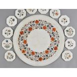 * Pietra Dura. A modern Indian marble tabletop, of circular form profusely inlaid with floral